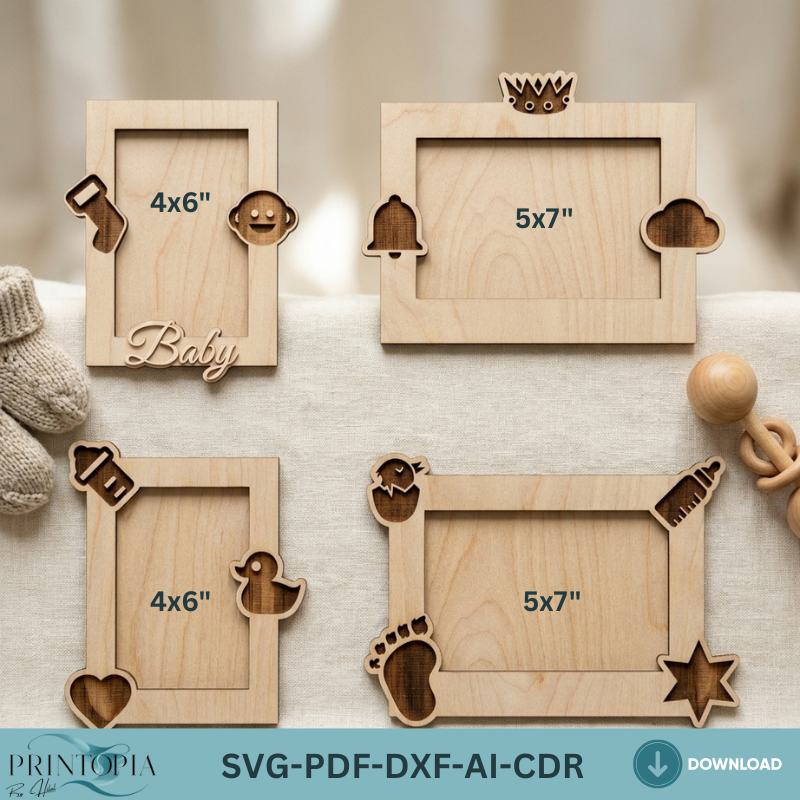 Baby Picture Frame Laser Cut File Plywood Template Nursery Decor Personalized Newborn Gift Keepsake