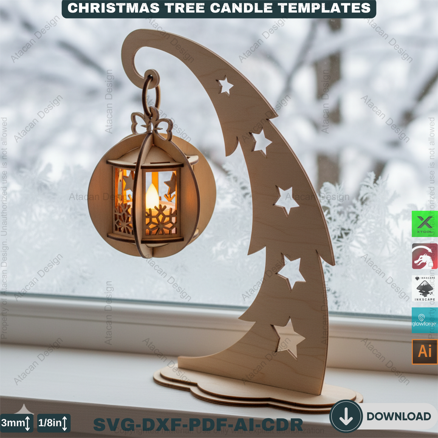 Elegant Christmas Tree Candle Stand Laser Cut File Set, 3D Wood Tealight Holder Designs for Xmas Tabletop & Holiday Home Decor 910