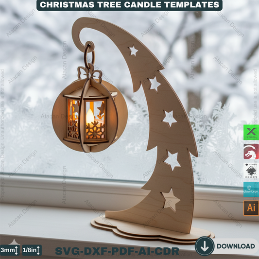 Elegant Christmas Tree Candle Stand Laser Cut File Set, 3D Wood Tealight Holder Designs for Xmas Tabletop & Holiday Home Decor 910