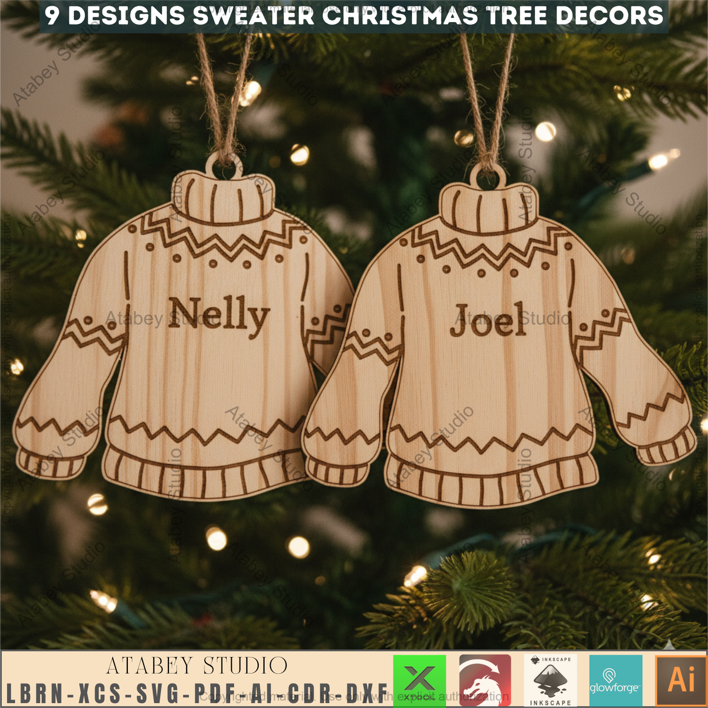 Personalized Ugly Sweater Christmas Ornament Bundle | Family Name Laser Cut Templates | DIY Xmas Decor 971