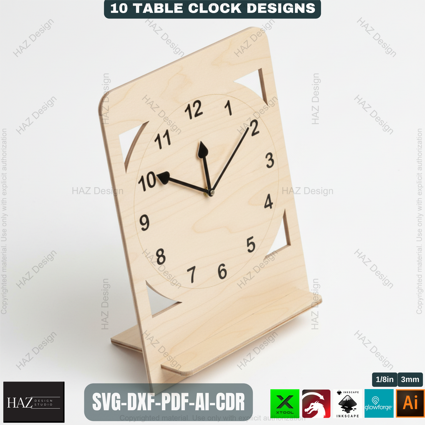 Modern Wooden Table Clocks Templates for Laser Cutting | 10 Unique Desk Clock Designs | Digital Download for CNC & Laser Engravers 497