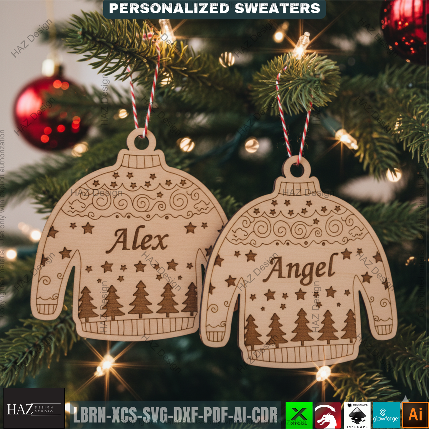 Personalized Christmas Sweater Design Template | Ugly Xmas Holiday Laser Cut File | Custom Name Family Matching 500