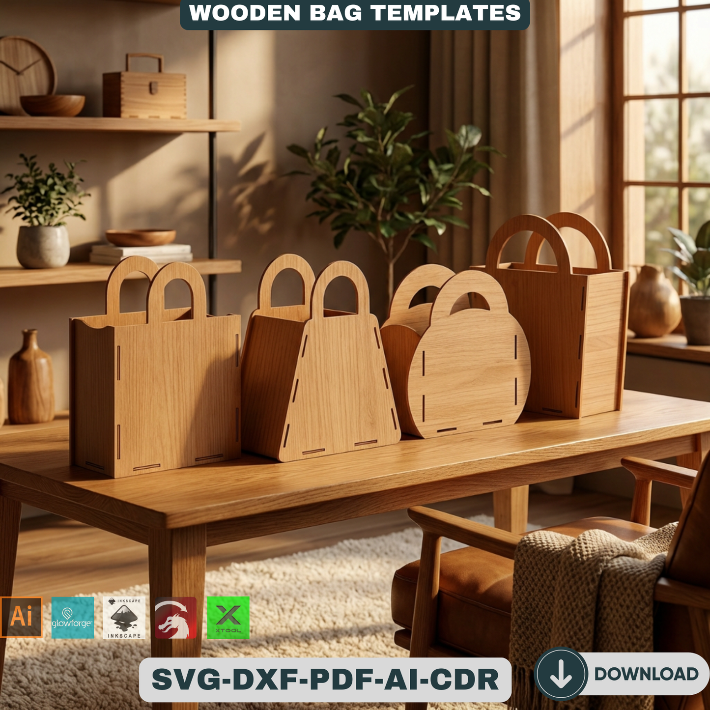 Wooden Purse Bundle Laser Cut Gift Bag Templates DIY Wood Handbag Set Laser Cut Box Designs Unique Gift for Her 933