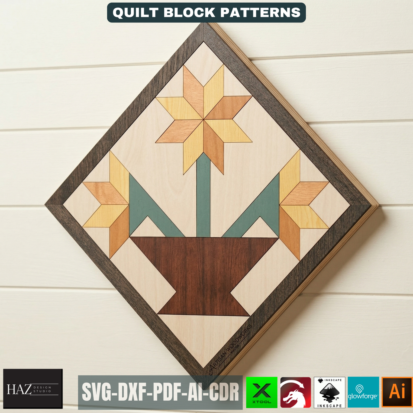 Flower Basket Barn Quilt Pattern Laser Cut Design for Wooden Wall Art Farmhouse Decor 020