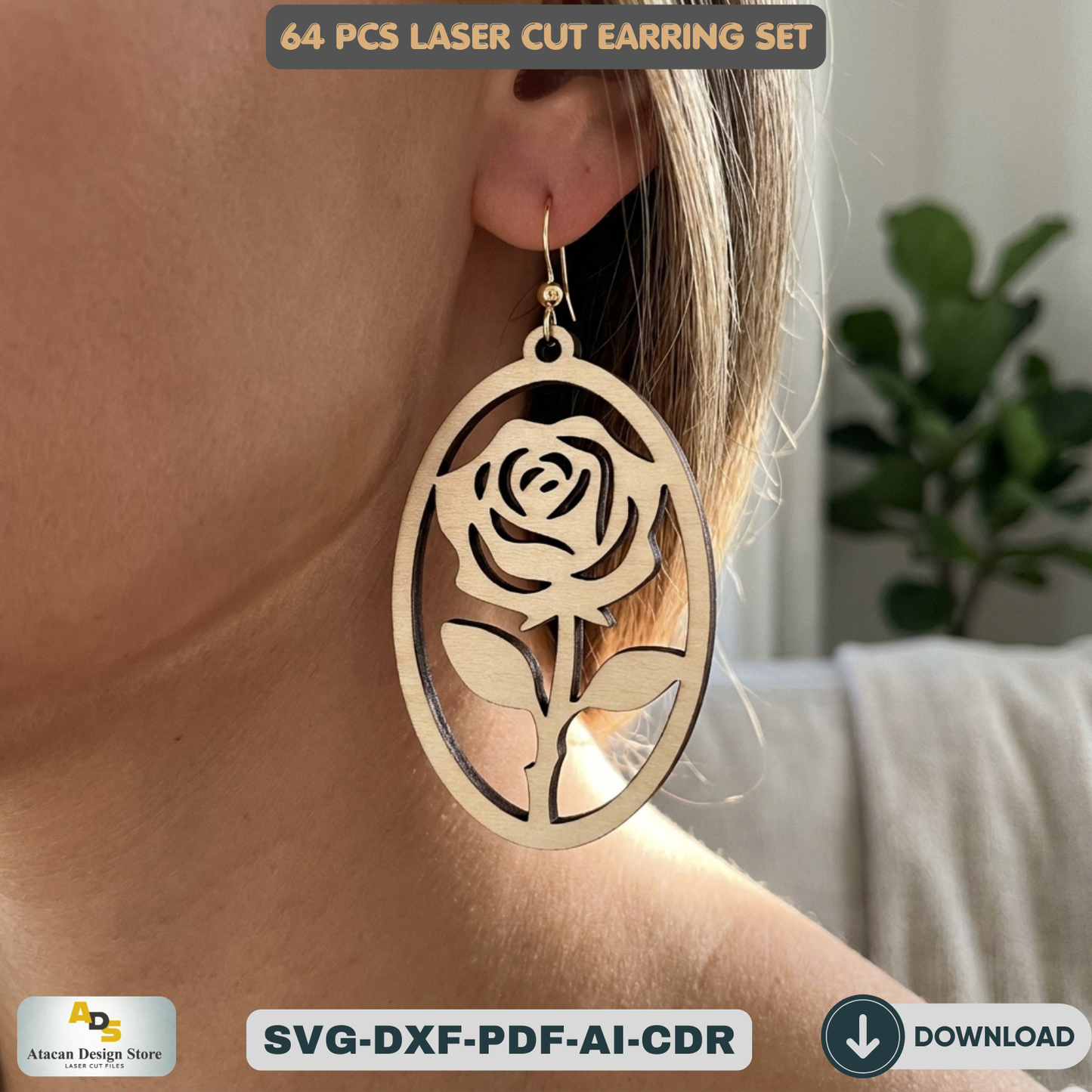 64 PCS Laser Cut Earring Set Wooden Jewelry Patterns for Glowforge DIY Earring Templates Wood Jewelry Designs