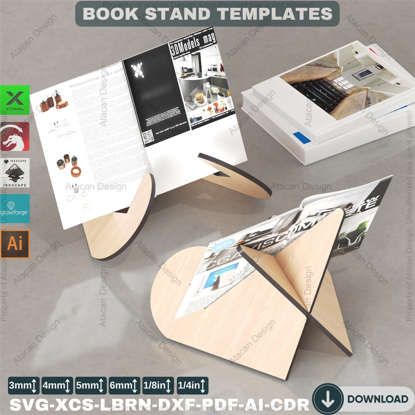Cookbook Stand, Book Stand Display Laser cut files, SVG-DXF-CDR vector plans, glowforge file 112