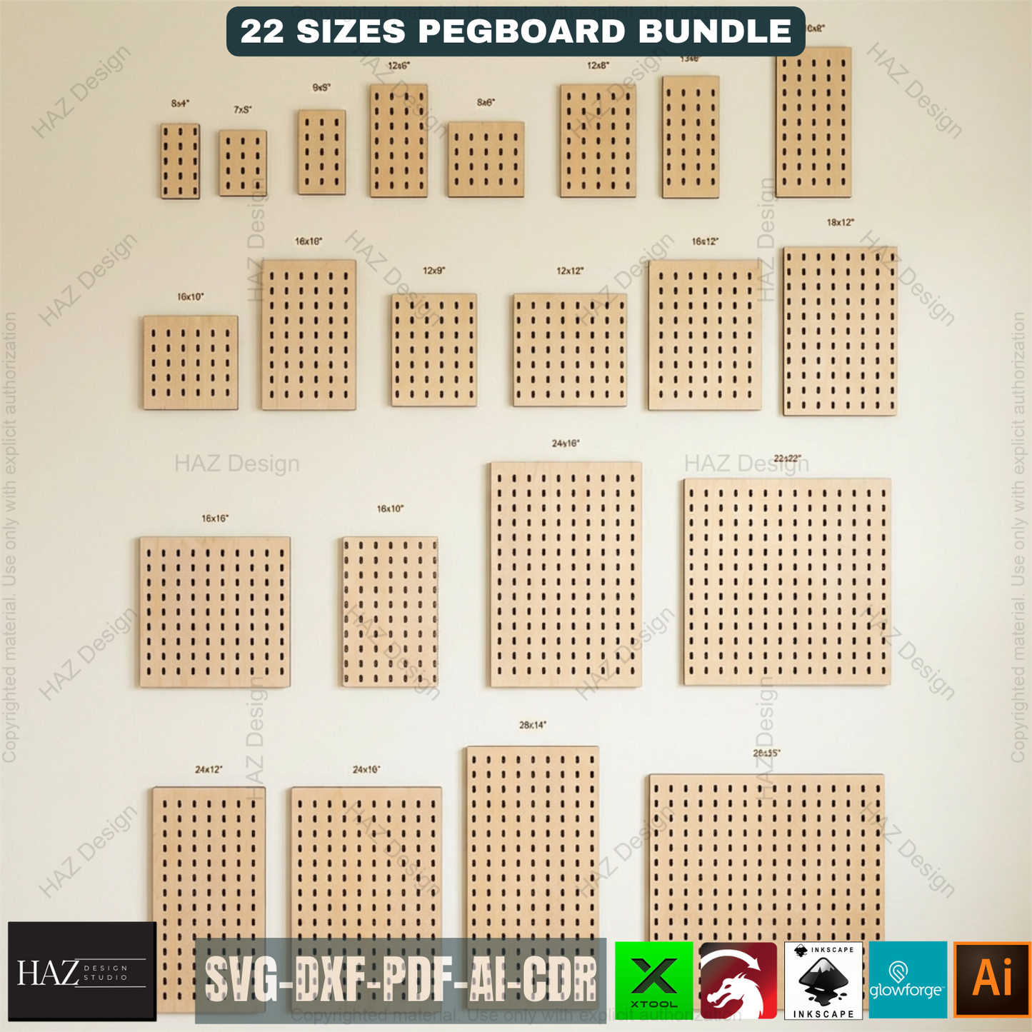 22 Size Pegboard Bundle Laser Cut Template, Ikea Skadis Compatible Wall Organizer 522