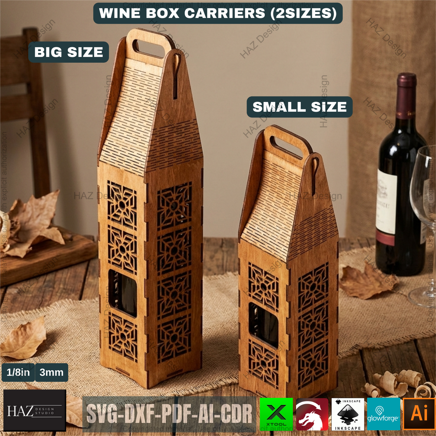 Laser Cut Wine Box Templates Wooden Bottle Carrier Gift Crate Patterns Wedding Wine Holder Laser Ready Cut Files 514
