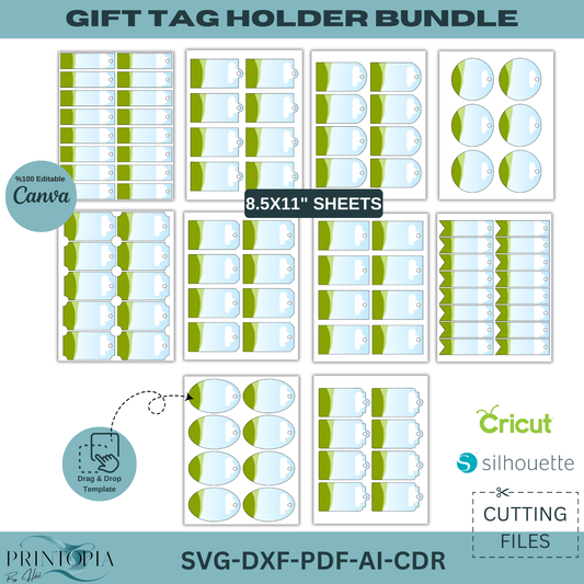 10 Size Gift Tag Holder Bundle SVG | Editable Gift Tag Templates for Cricut & Silhouette 164