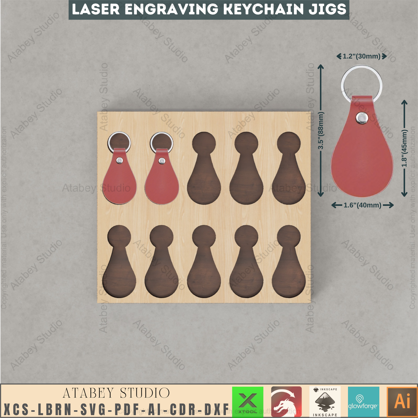Laser Keychain Jig Templates Bundle | Precision Alignment Wood Jig | Xtool Glowforge Lightburn Compatible 944