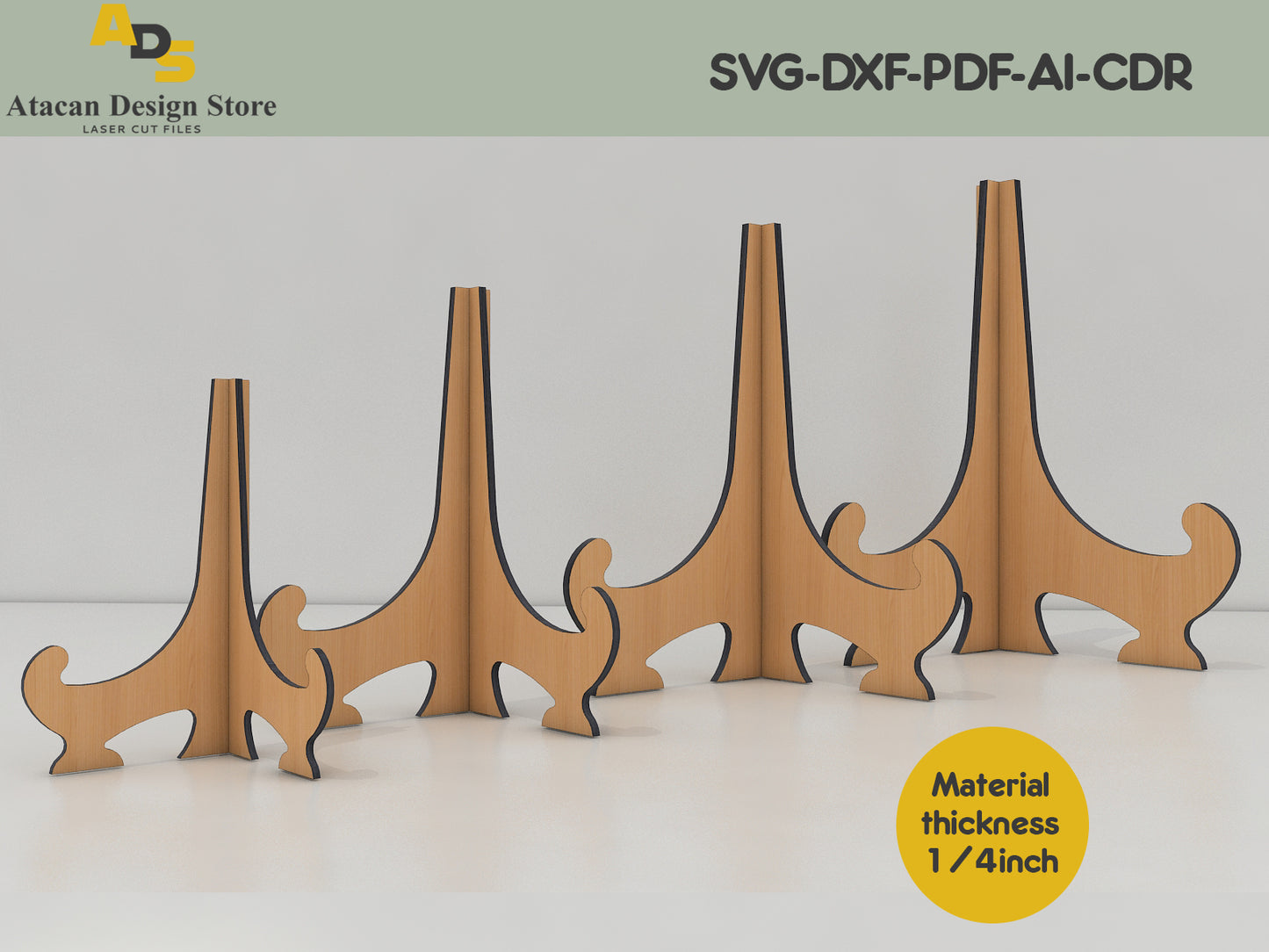 Classic Easel Display Stand Laser Cut Files – Adaptable for Multiple Material Thicknesses 399