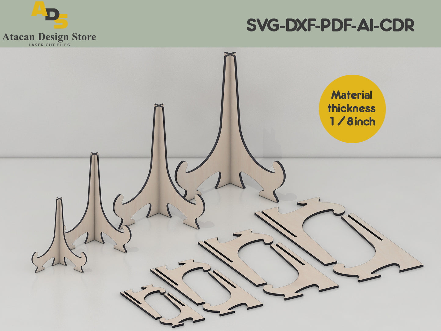 Classic Easel Display Stand Laser Cut Files – Adaptable for Multiple Material Thicknesses 399