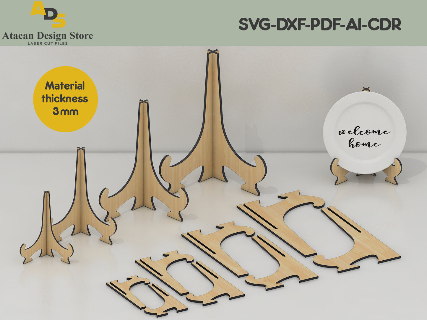 Classic Easel Display Stand Laser Cut Files – Adaptable for Multiple Material Thicknesses 399