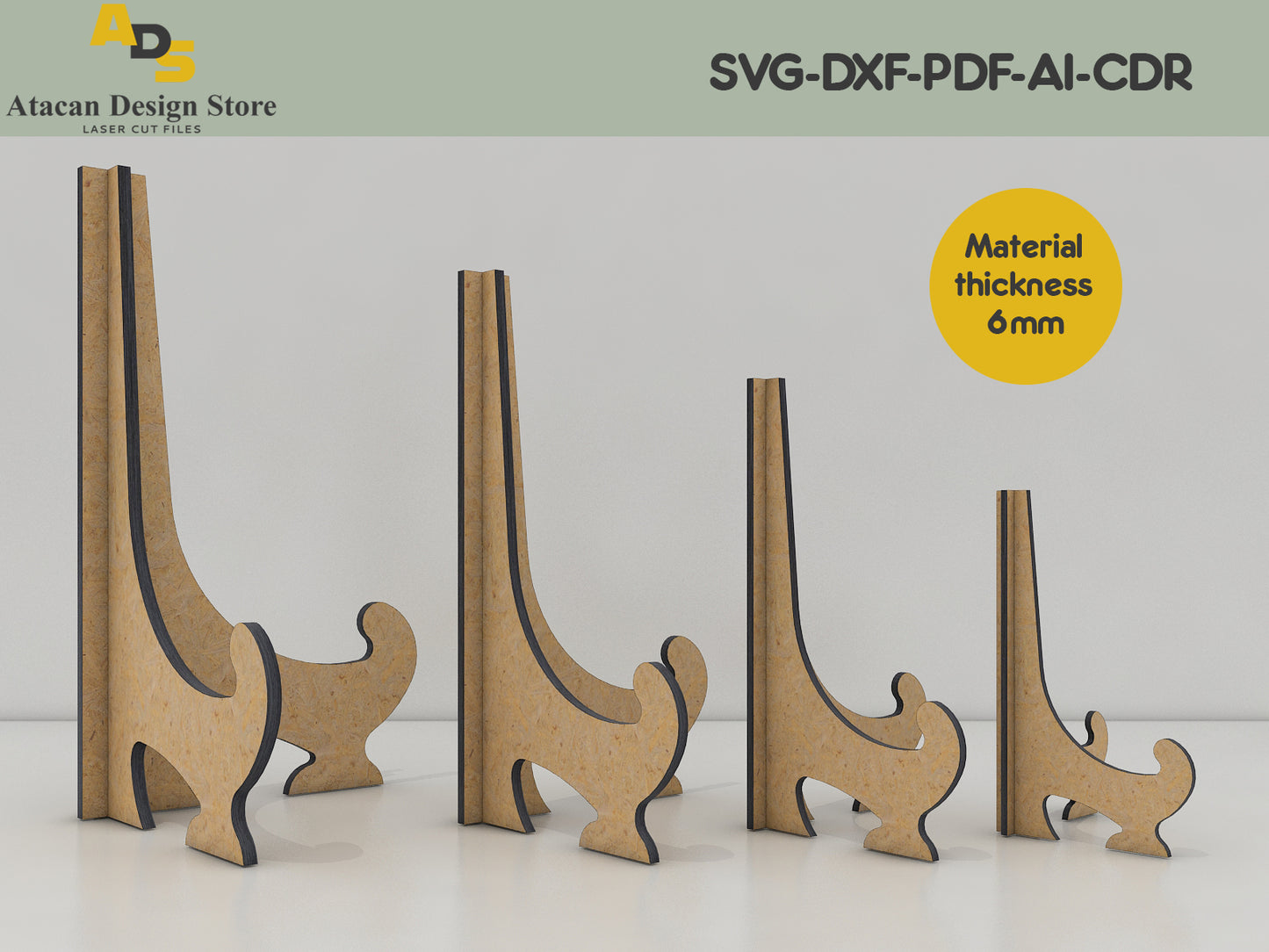 Classic Easel Display Stand Laser Cut Files – Adaptable for Multiple Material Thicknesses 399