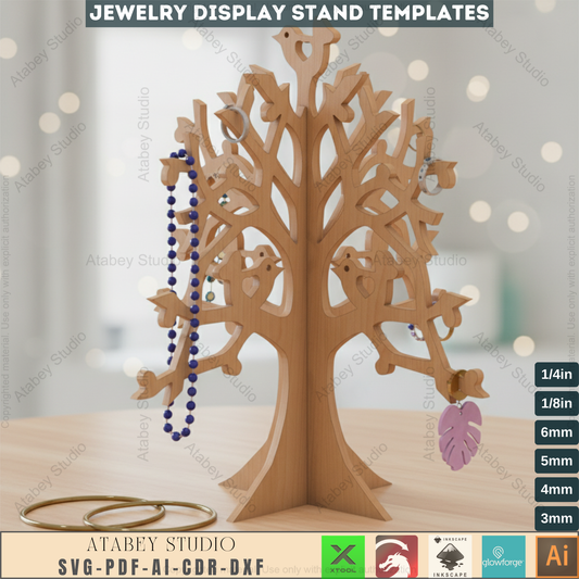 Tree Shaped Jewelry Stand - Laser Cut Ring and Earring Display Holder for Craft Fairs 733