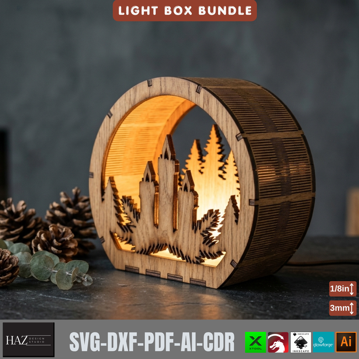 Laser Cut Christmas Lantern Bundle, Wooden Tealight Holders, Winter Scene Light Box Designs