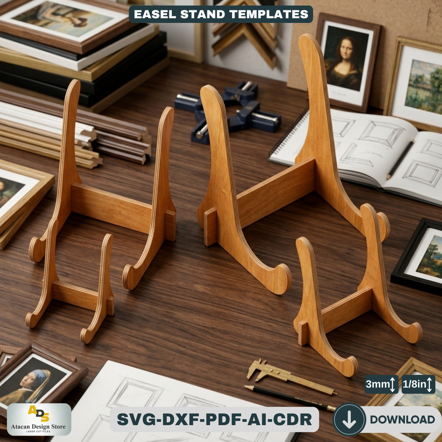 Wooden Easel Stand Laser Cut Template Art Display Holder for Frames and Signs 083