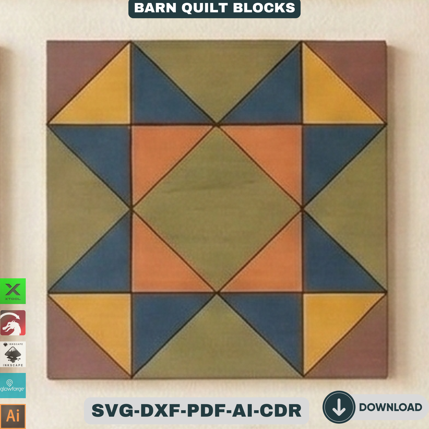 Barn Quilt Blocks, Geometric Patchwork Wall Patterns, DIY Wood Sign Mosaic Decor 937