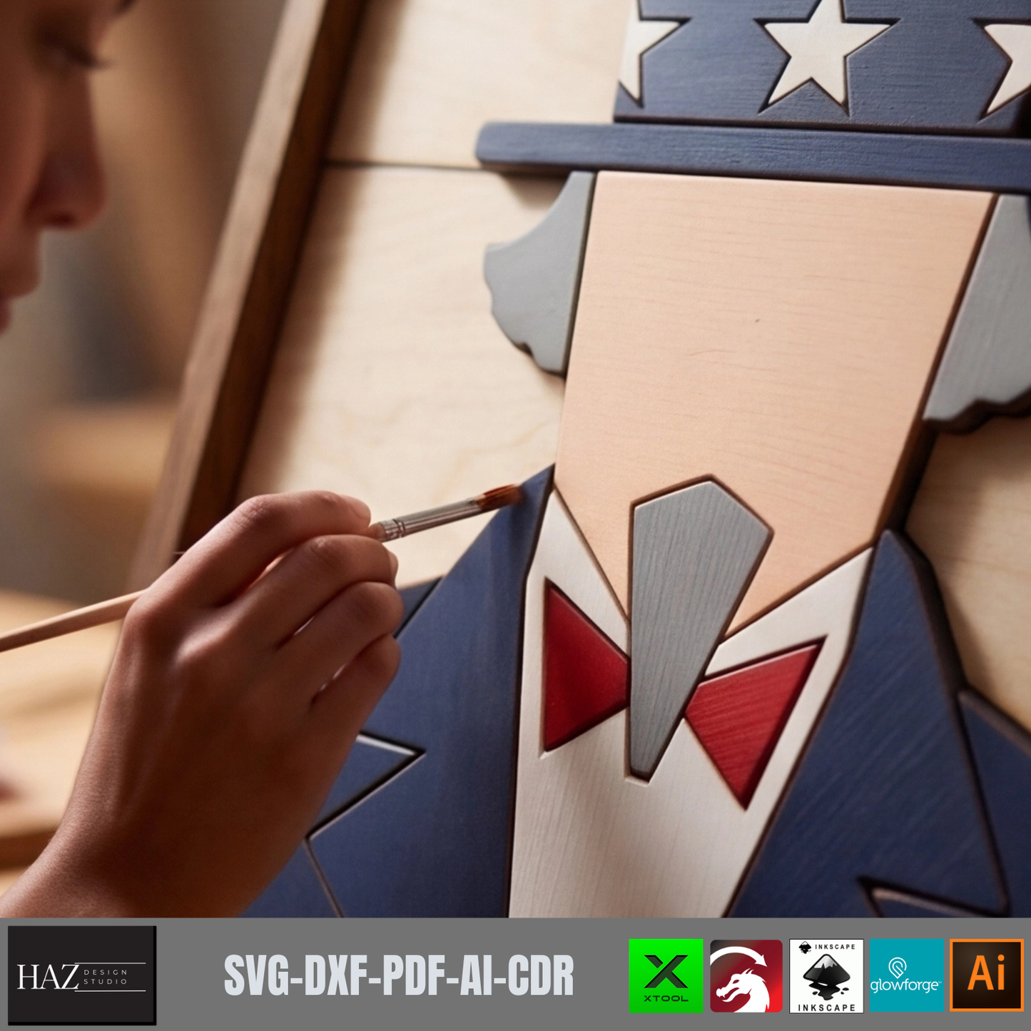 Uncle Sam Wall-Art, American Patriotic Independence Day Sign, 4th of July DIY, Freedom Pattern