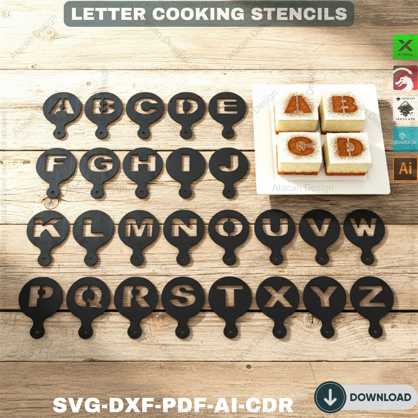 Laser Cut Wooden Letter Cooking Stencil for Dough Decoration / Cooking Stencils / Cake Decorating ADS098