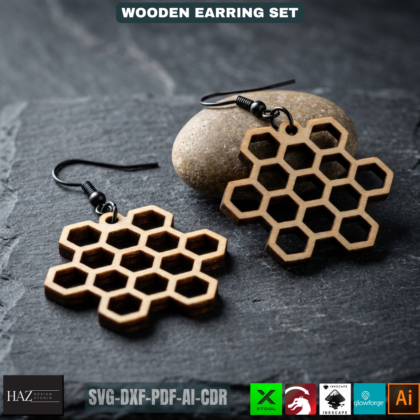Bee Earring SVG Honeycomb Jewelry Templates Wood Earring Patterns Sun Beehive Earrings