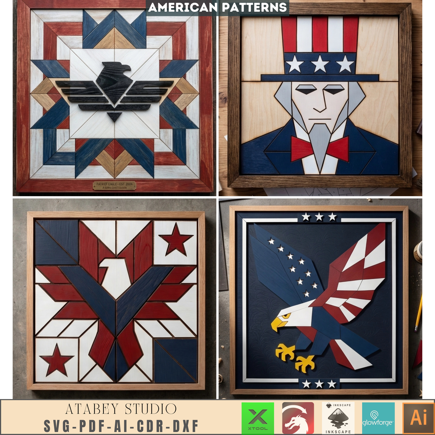 Patriotic Wall Art American Eagle Uncle Sam Quilt Block Independence Day Veteran Gift