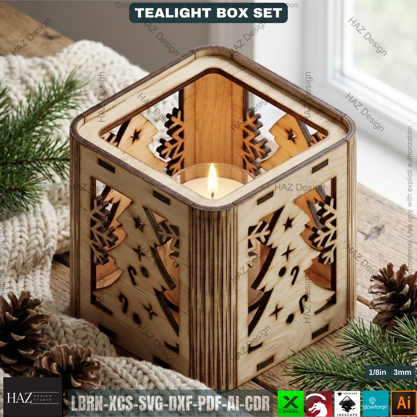 Christmas Ornament Candle Box, Wooden Luminary Vector, Flexible Plywood Lantern, Xmas Centerpiece Laser Plan, Holiday Votive Holder DIY 503