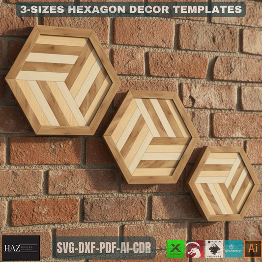 Hexagon Tray SVG file, Wooden Wall Decor laser cut template, Glowforge Cutting Plan 328