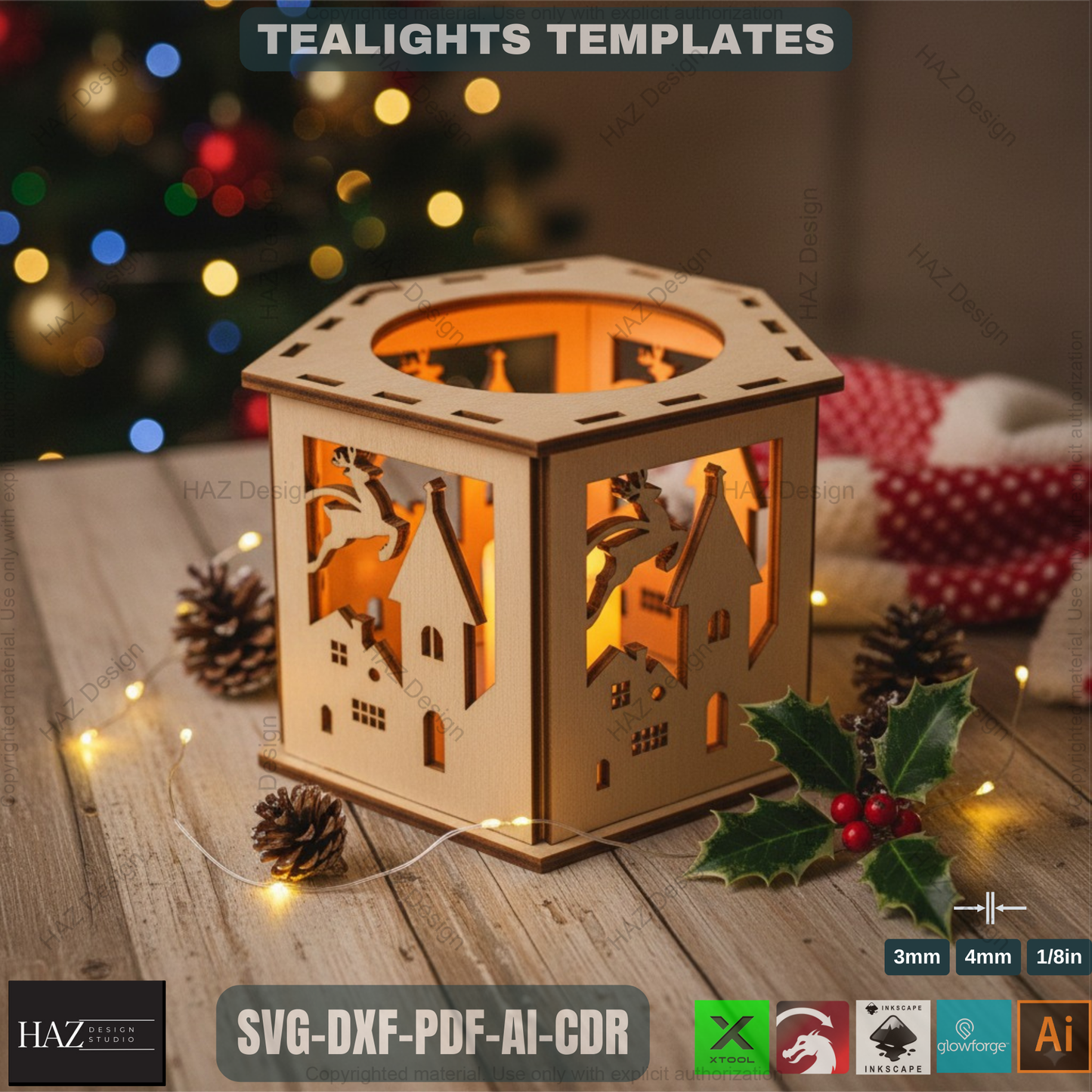 Candle Holder Laser Cut Lamp / Tea light Lanterns / Wood Table Candle Holder / Tealight Patterned Boxes / Candle Box Plans SVG DXF CDR 177
