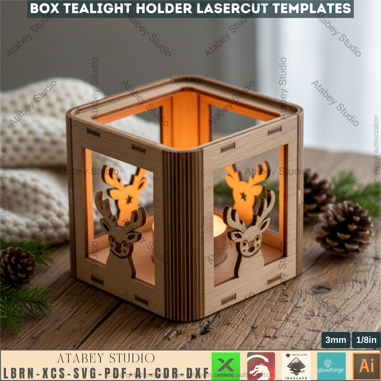 Christmas Laser Cut Tealight Holder, Santa Lantern Box Template, Living Hinge Candle Stand, Holiday Table Decor 974