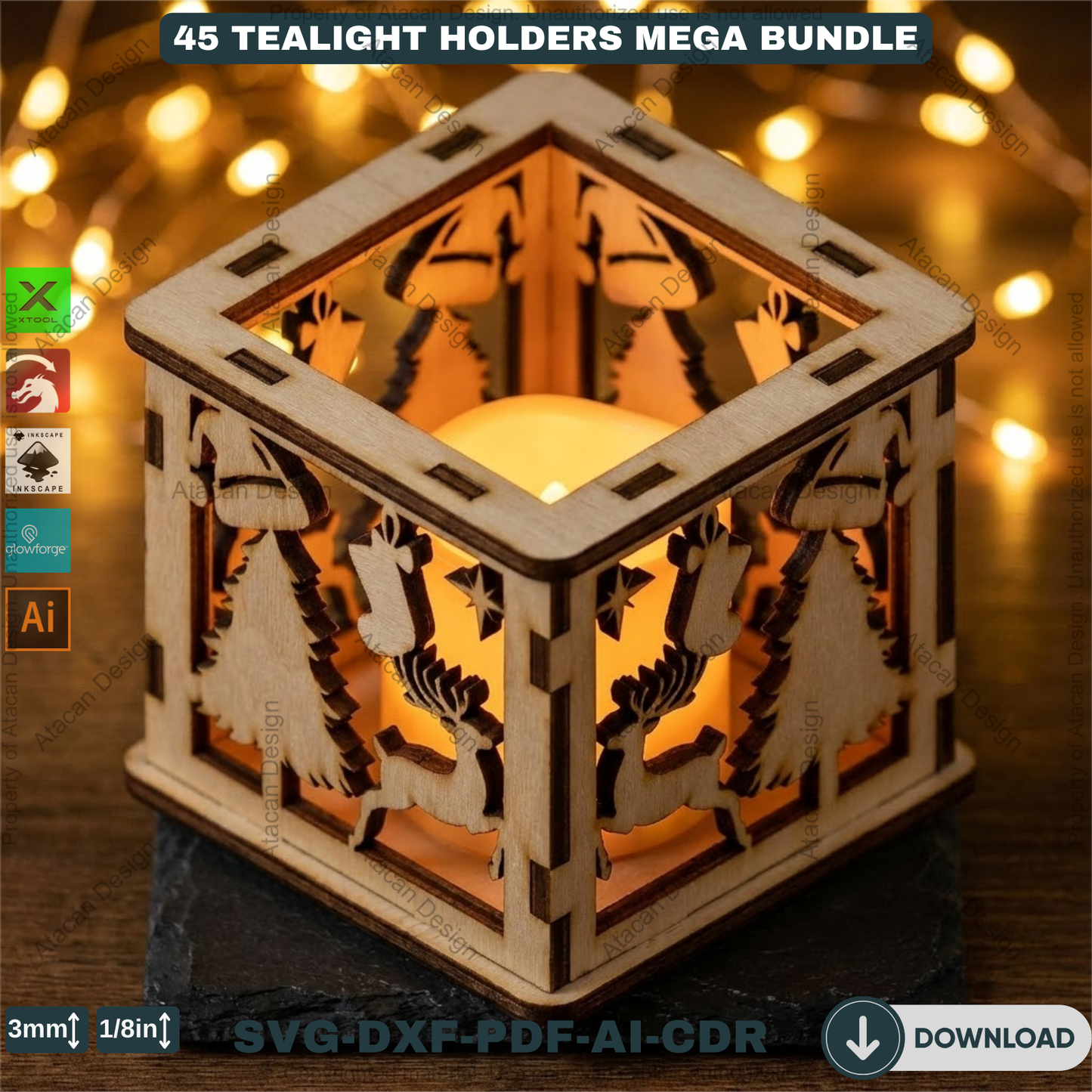 45 Christmas Lantern Templates | Laser Cut Candle Holders | Holiday Tealight Box Bundle | Festive Light Decor Cutting Designs 921