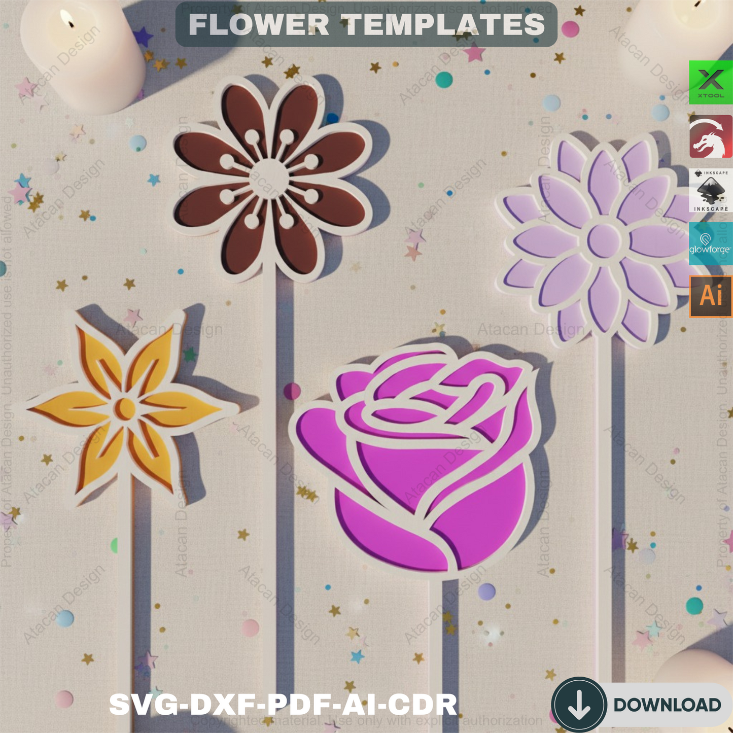 Laser Cut Flower Design Templates - Perfect for Valentine’s Day Gifts or Personalized Name Decor 817