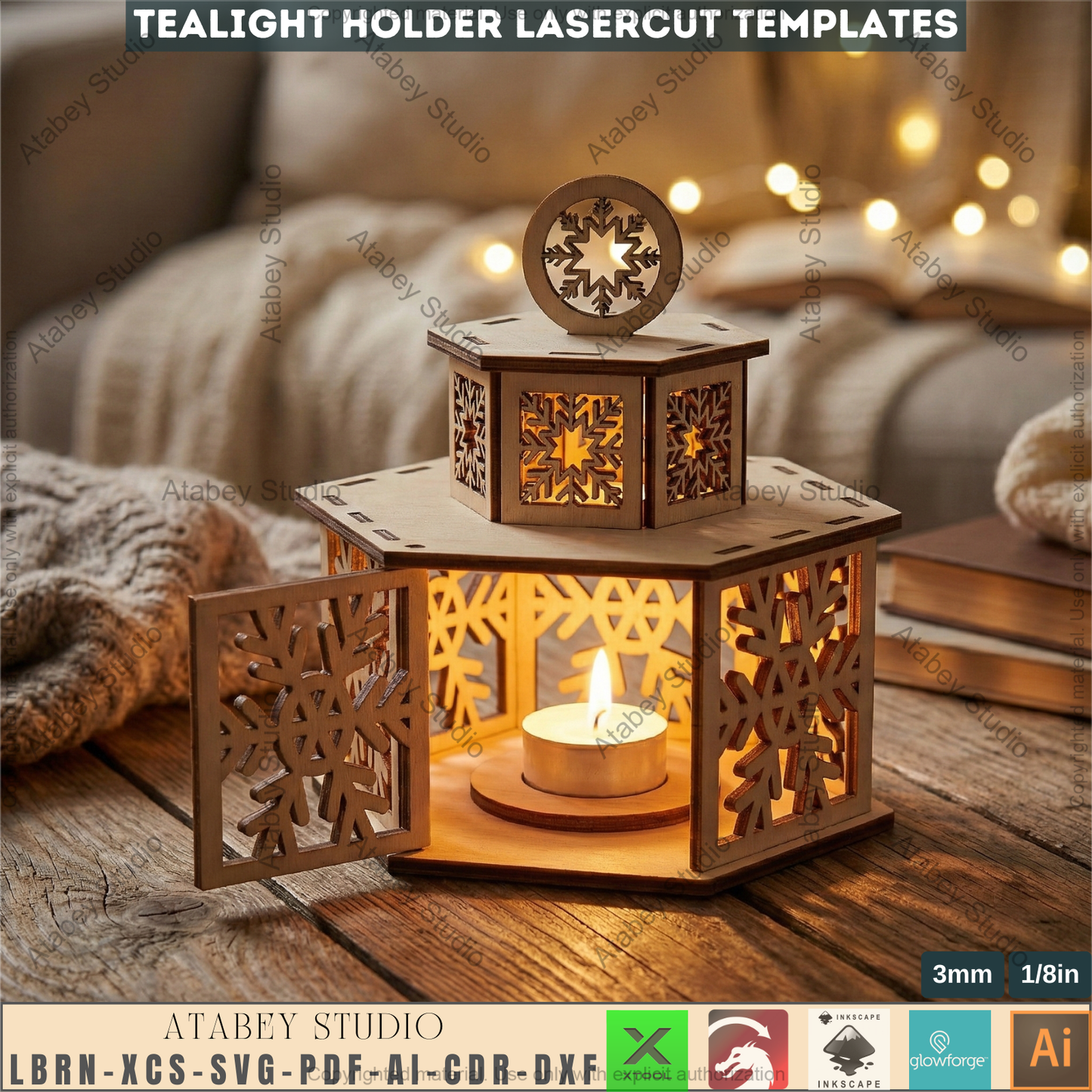 Christmas Tealight Holders with Lid / Lantern Laser Cut Files / Tabletop Candles / New Year Decor 976