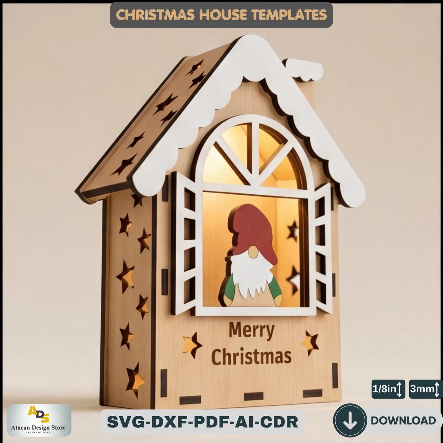 Christmas House Lantern Gnome Tealight Holder Template Holiday Decor DIY Festive Ornament
