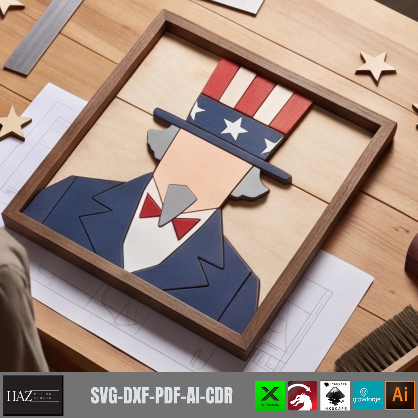 Uncle Sam Wall-Art, American Patriotic Independence Day Sign, 4th of July DIY, Freedom Pattern