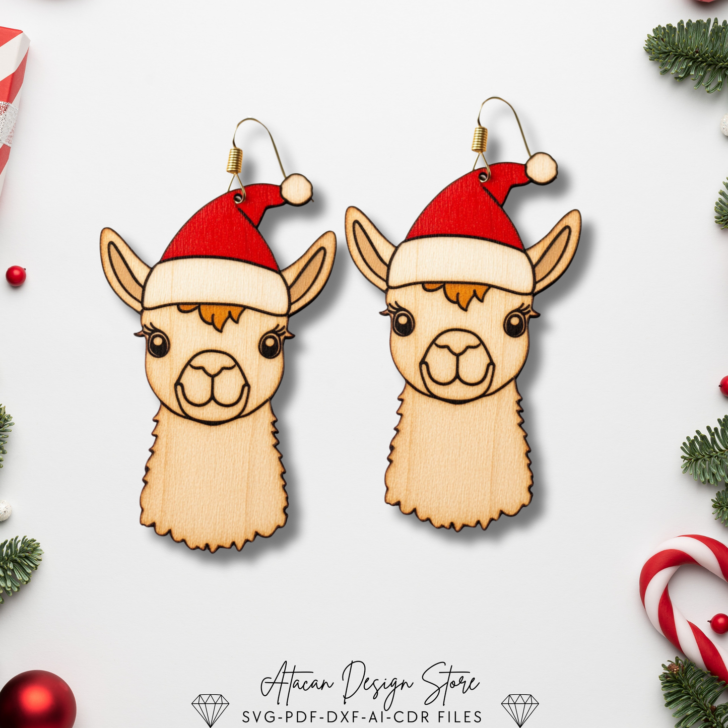 Holiday Earrings Design Pack - Laser Cut Templates Featuring Festive Trees, Llamas, and Cats 717