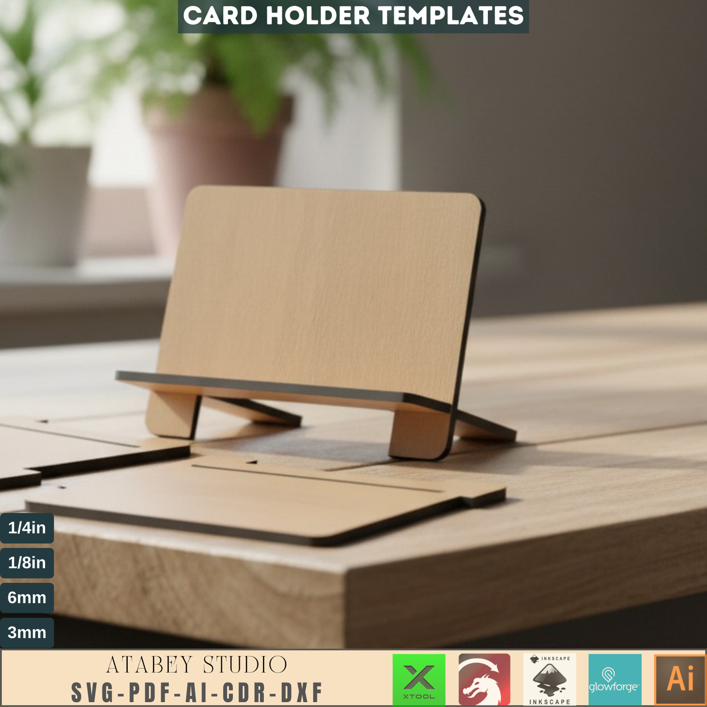 Laser Cut Business Card Holder SVG, DXF, AI, PDF, CDR Files - Desk Organizer Display for Office & Craft Show - Digital Download