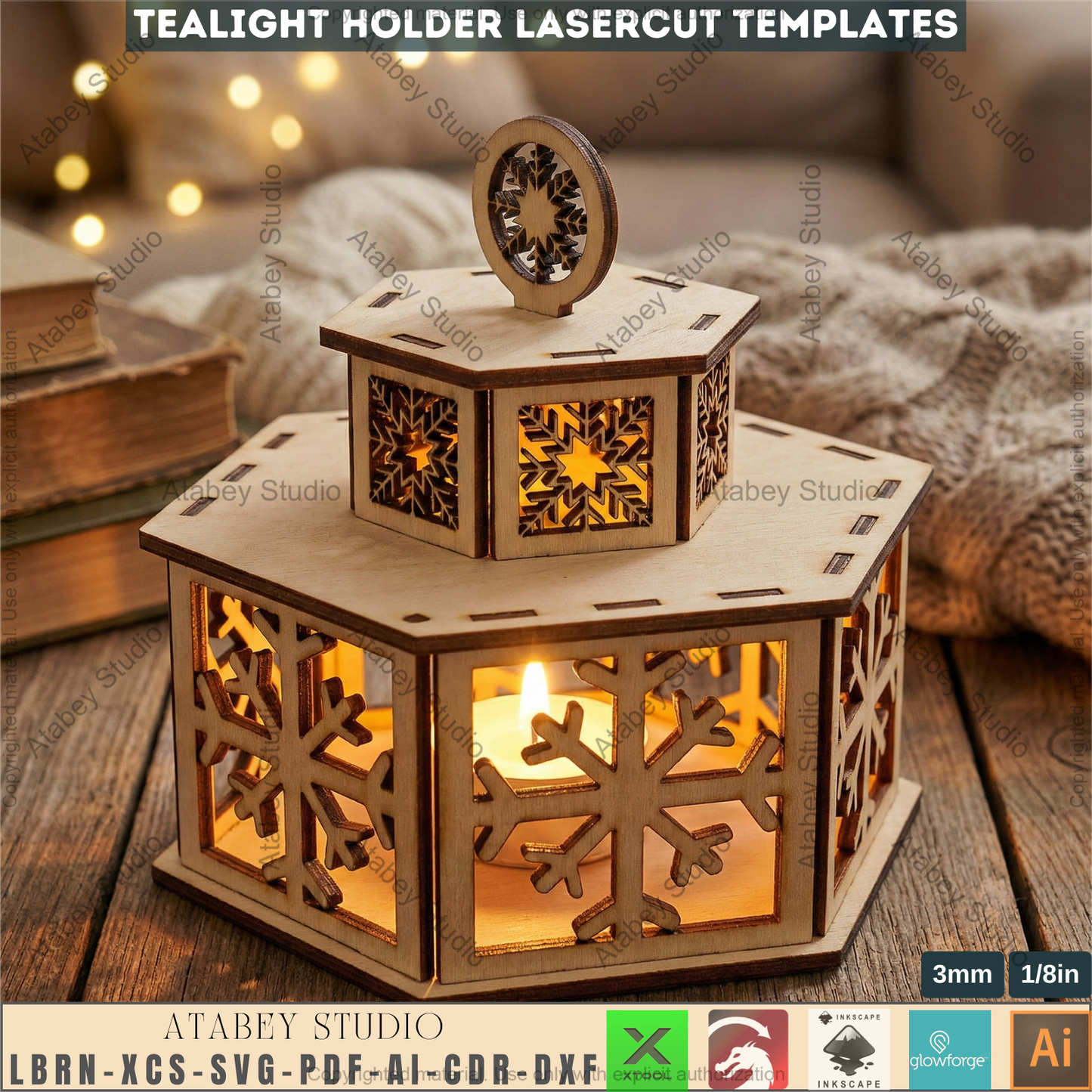 Christmas Tealight Holders with Lid / Lantern Laser Cut Files / Tabletop Candles / New Year Decor 976