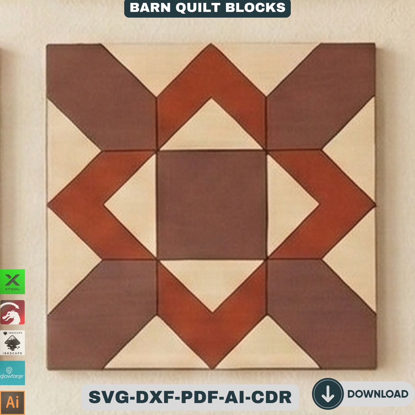 Barn Quilt Blocks, Geometric Patchwork Wall Patterns, DIY Wood Sign Mosaic Decor 937