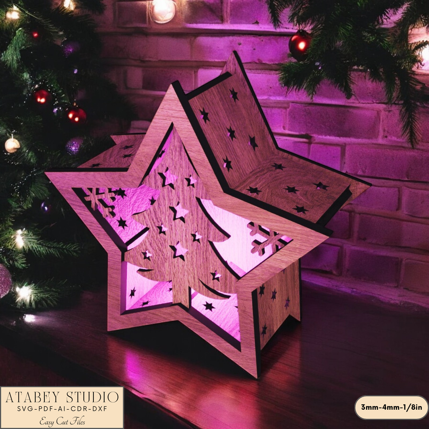 Christmas Star Lantern – Laser Cut Candle Holder for Festive Night Christmas Lantern with Snowy Scene for Holiday Decor 905