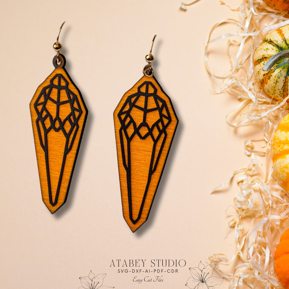 Laser Cut Halloween Earrings - Unique Skull, Cat, Pumpkin & Coffin Template Bundle 880