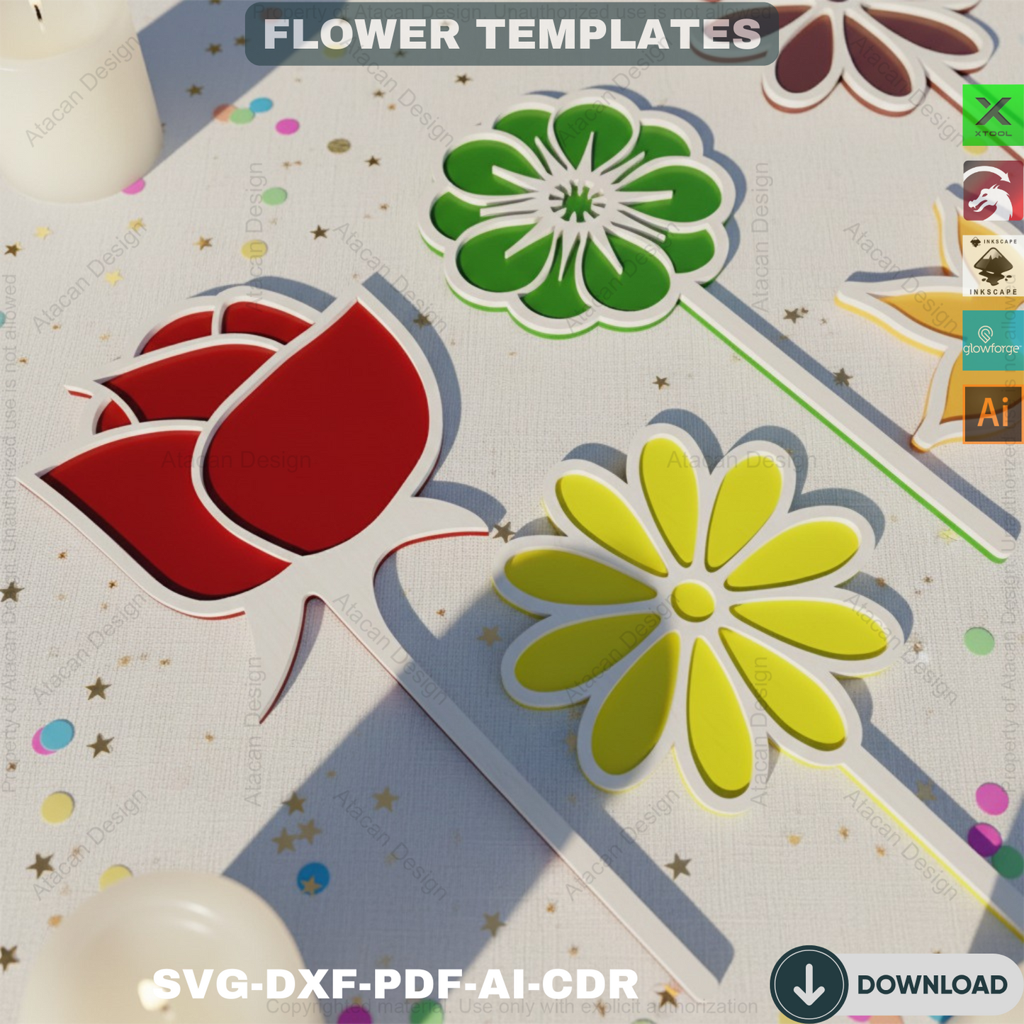 Laser Cut Flower Design Templates - Perfect for Valentine’s Day Gifts or Personalized Name Decor 817