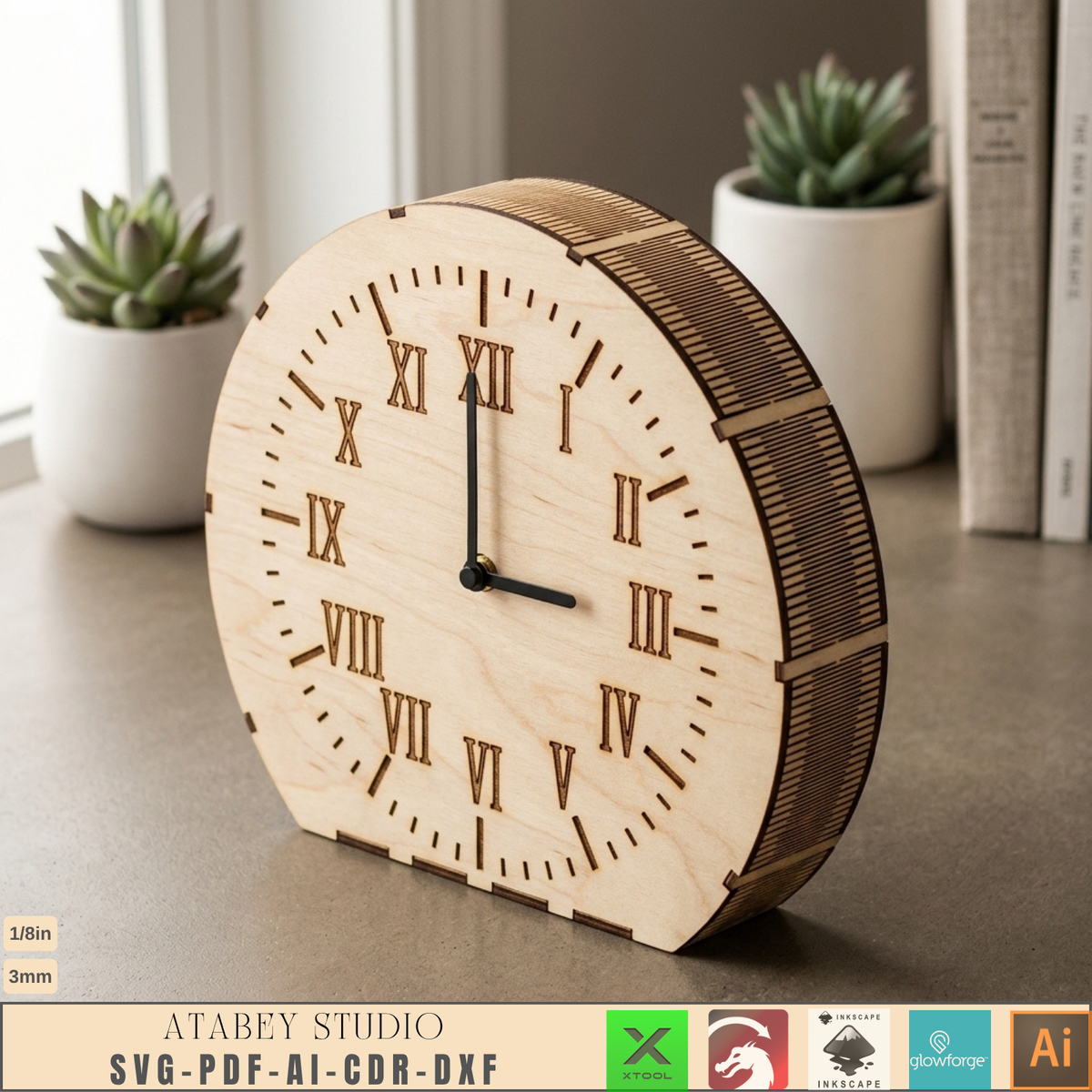 Laser Cut Wooden Table Clock Bundle, 10 Living Hinge Designs, Modern DIY Desk Clock Patterns