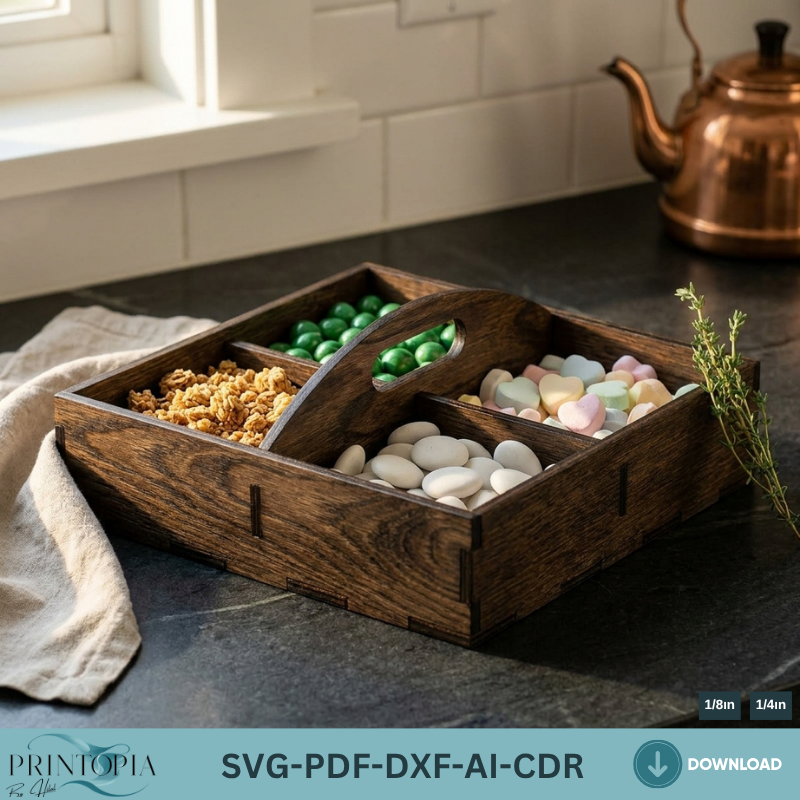 Laser Cut Divided Wooden Tray - Snack Trays Serving and Organization 188