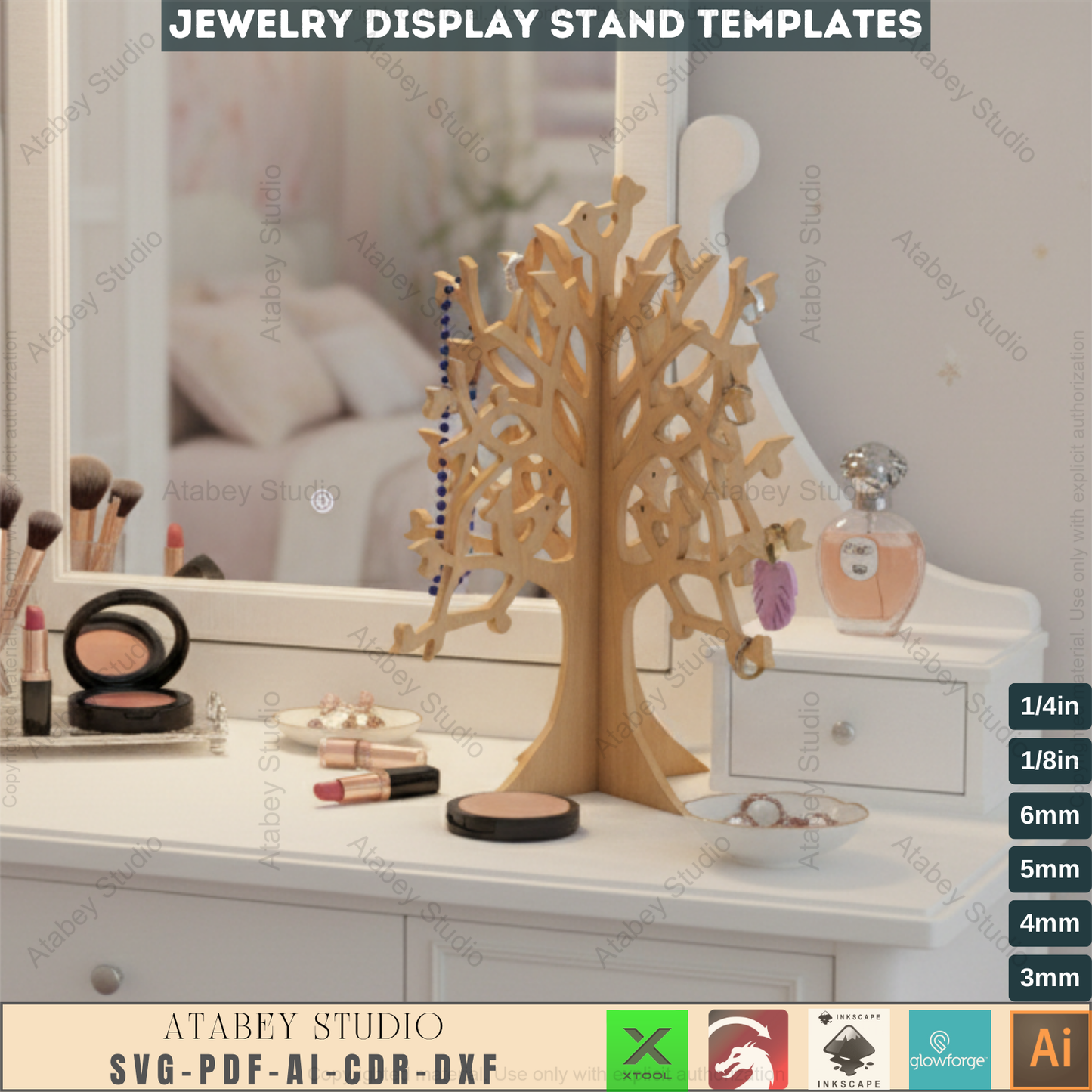 Tree Shaped Jewelry Stand - Laser Cut Ring and Earring Display Holder for Craft Fairs 733