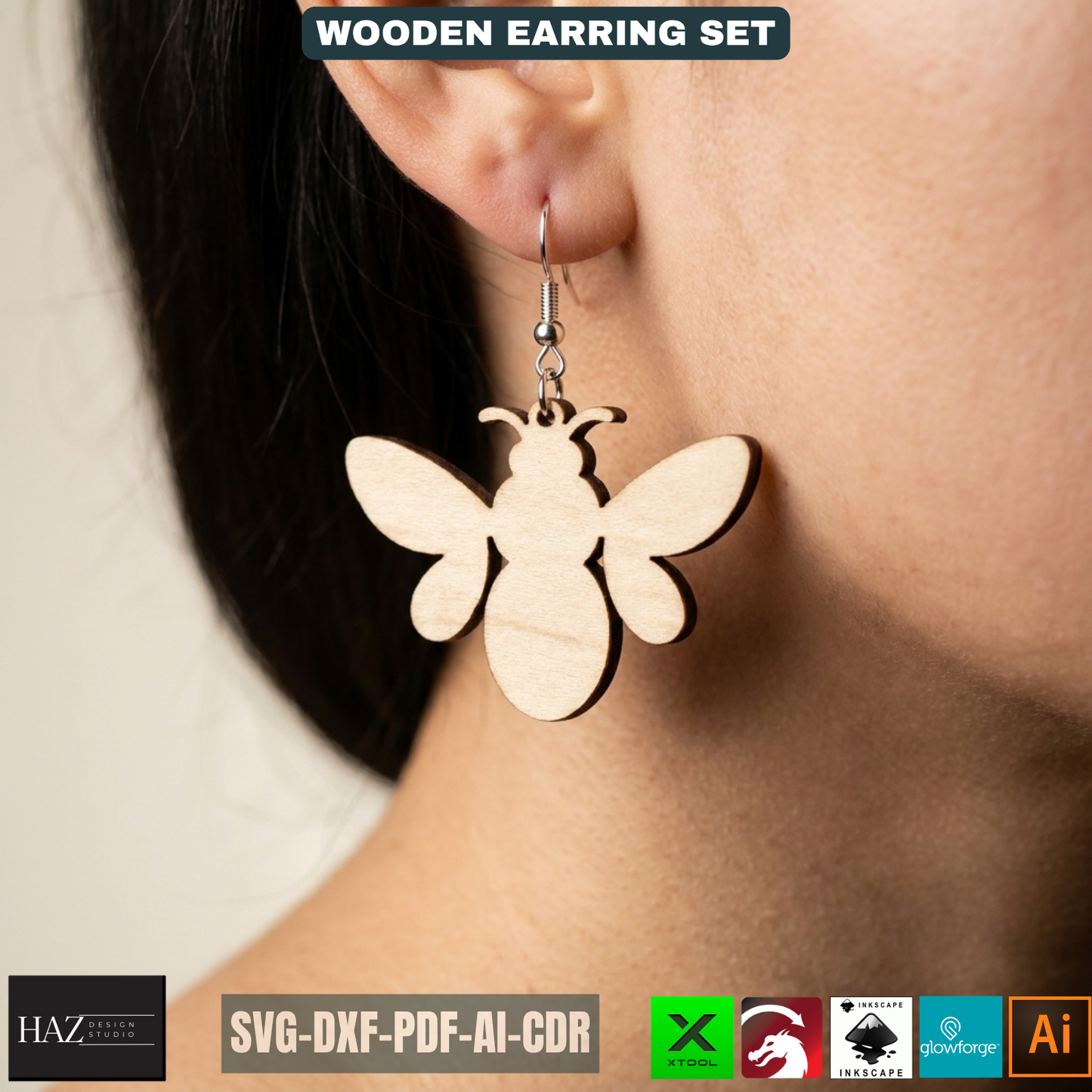 Bee Earring SVG Honeycomb Jewelry Templates Wood Earring Patterns Sun Beehive Earrings