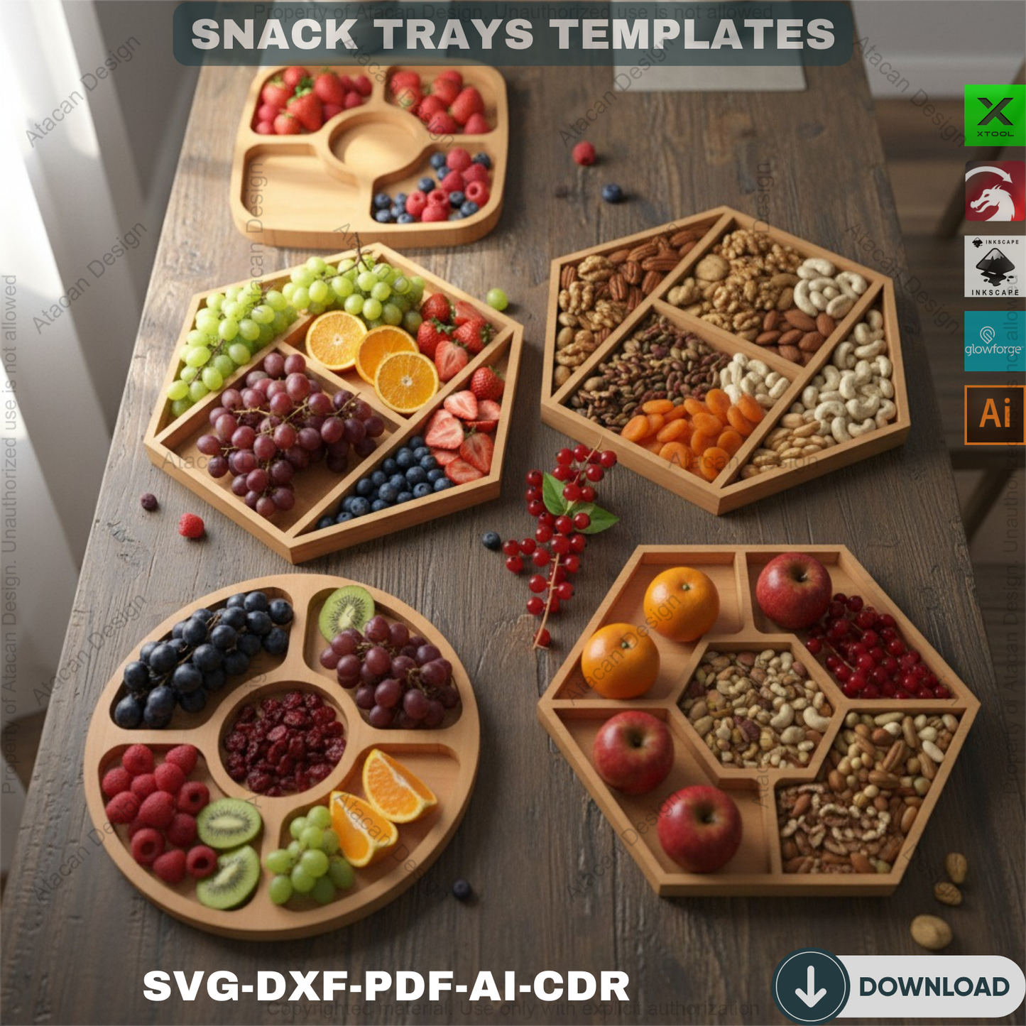 DIY Charcuterie Boards - Snack Trays Laser Cut  Files for Stylish Serving 523