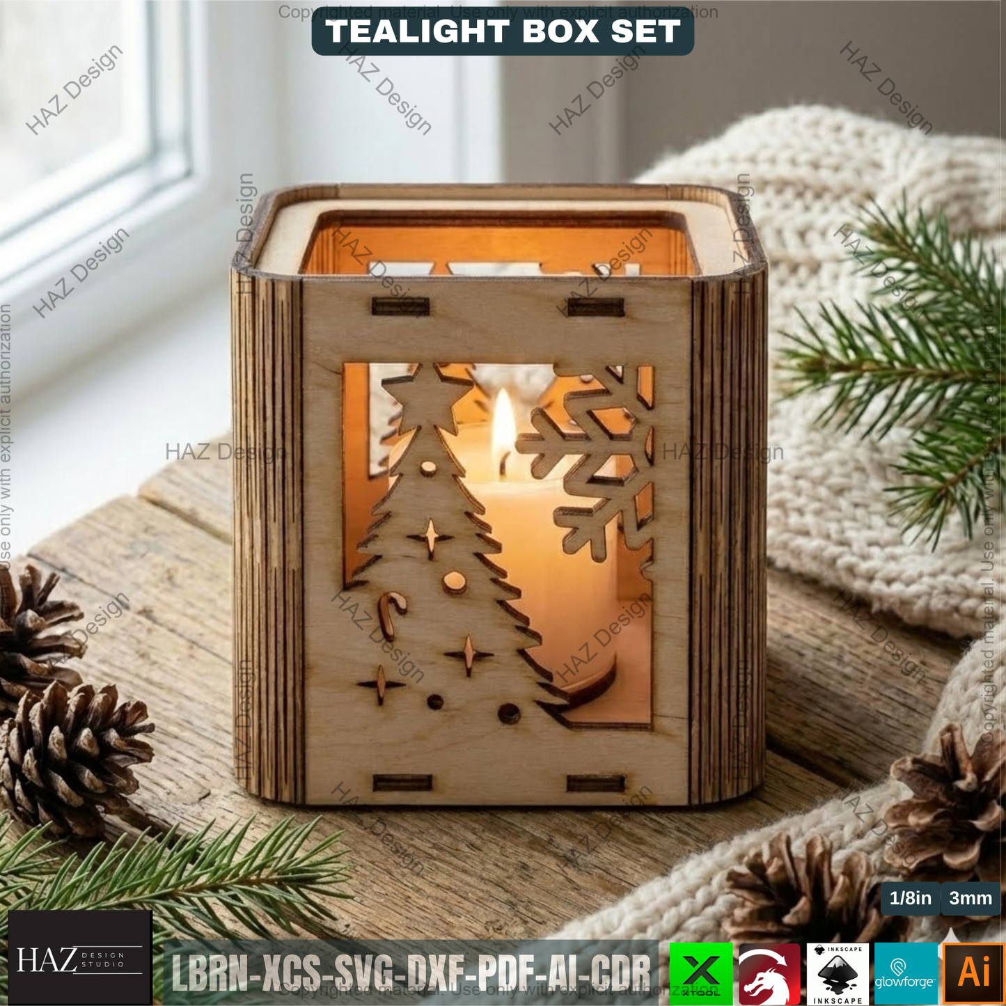 Christmas Ornament Candle Box, Wooden Luminary Vector, Flexible Plywood Lantern, Xmas Centerpiece Laser Plan, Holiday Votive Holder DIY 503