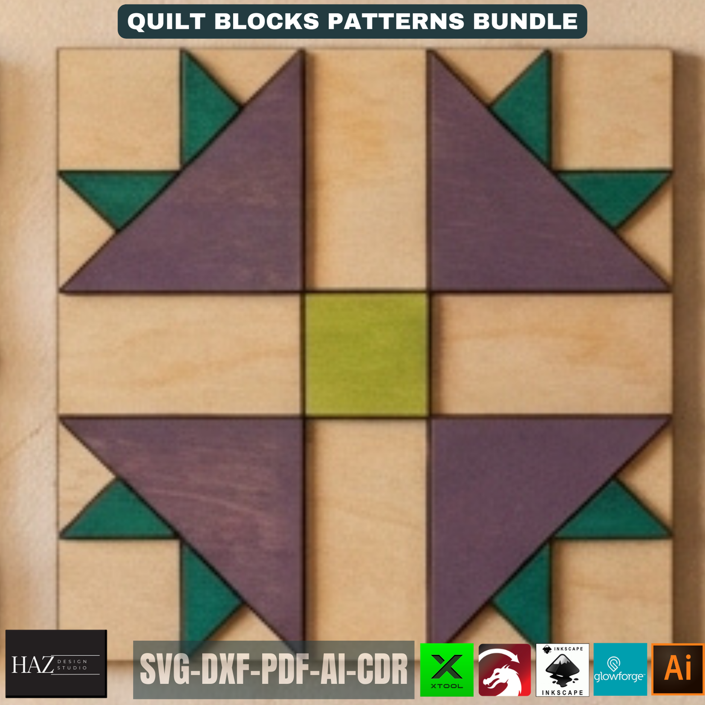 Geometric Wood Quilt Block Pattern, Modern Mosaic Wall Art Template, DIY Farmhouse Decor Sign 518