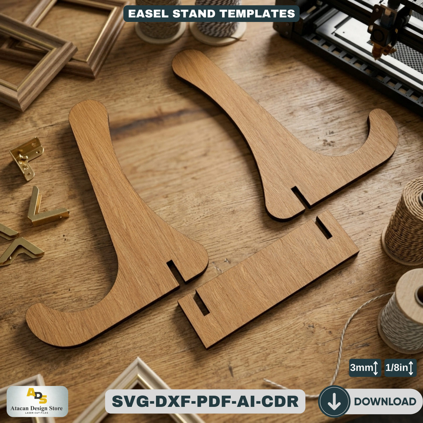 Wooden Easel Stand Laser Cut Template Art Display Holder for Frames and Signs 083